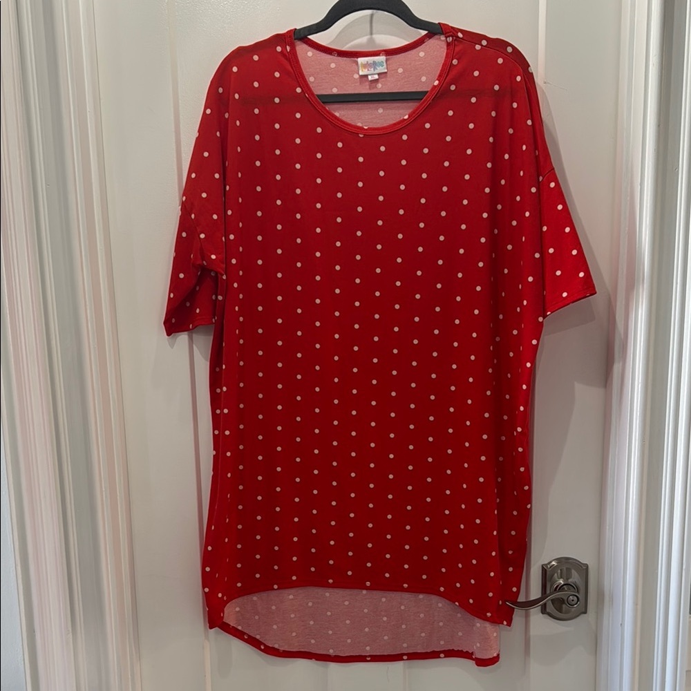 LuLaRoe Vibrant Red High Low T-Shirt Dress with White Dots Size XL